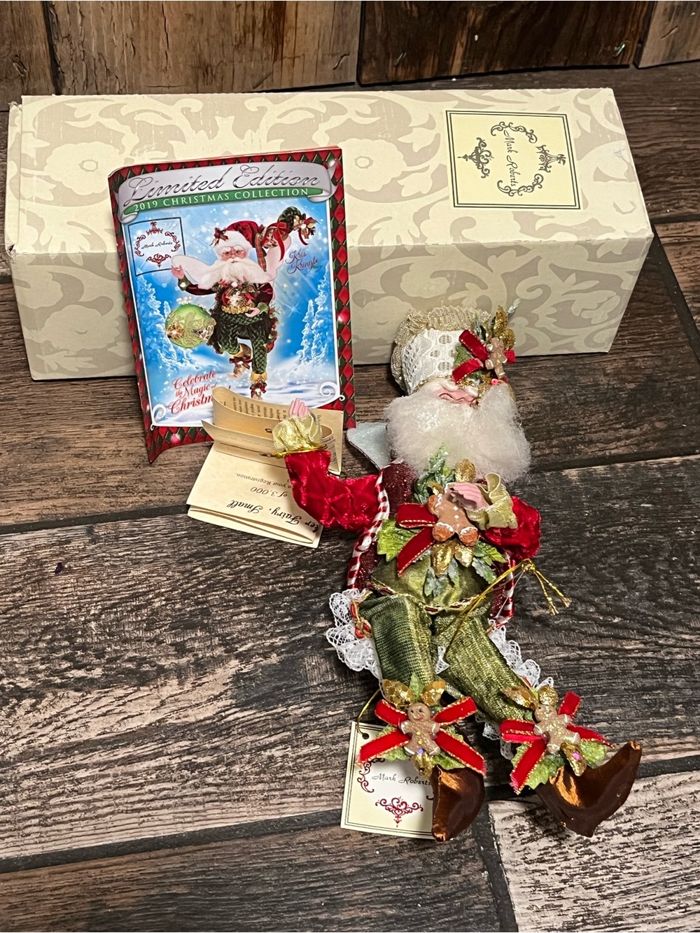 Mark Roberts Red Green Gold Santa Elf Ornament